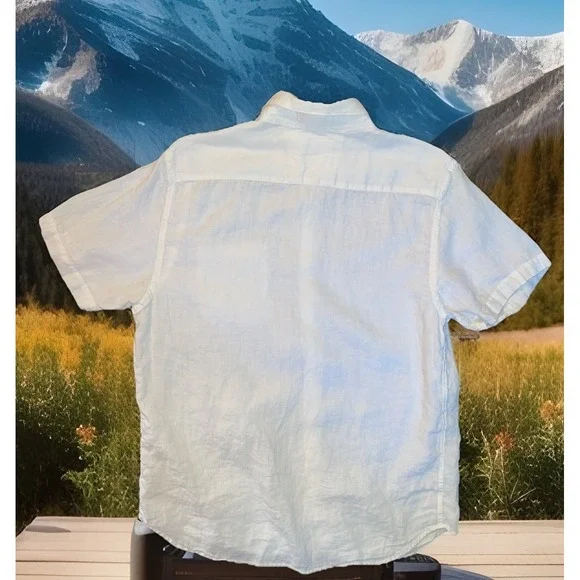 Porter & Ash Shirt Men XL White 100% Linen Short‎ Sleeve - Picture 2 of 8